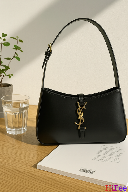 Elegant Black YSL Shoulder Bag with Gold Monogram – Stylish & Versatile Design HB09