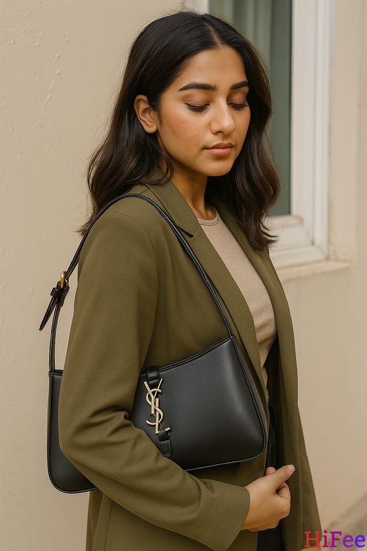Elegant Black YSL Shoulder Bag with Gold Monogram – Stylish & Versatile Design HB09