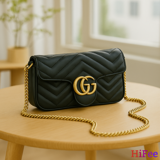 Luxury Black Quilted GG Shoulder Bag with Gold Chain for Women HB08