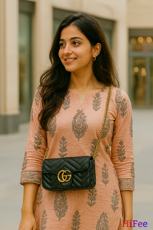 Luxury Black Quilted GG Shoulder Bag with Gold Chain for Women HB08